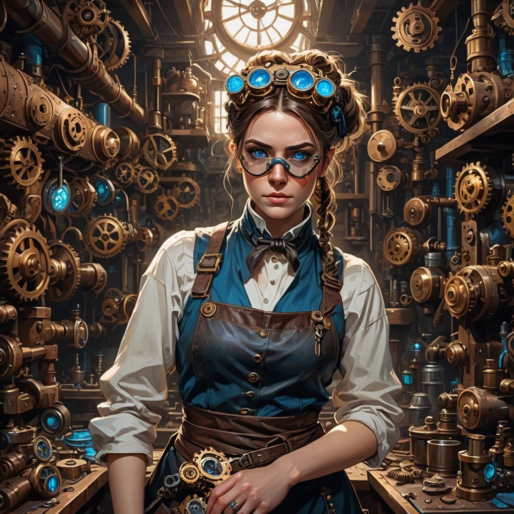 A young steampunk inventor