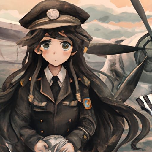 Anime Girl in WWI Uniform with Zeppelin