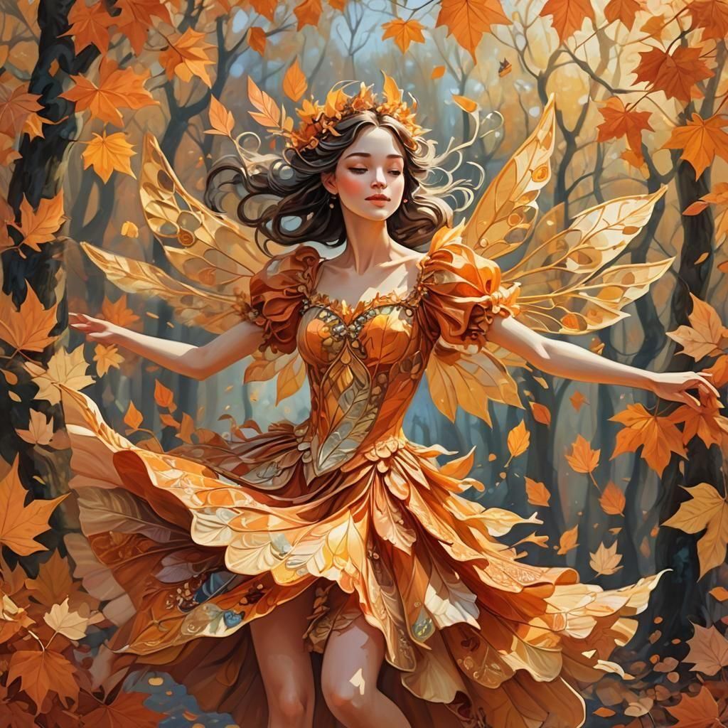 Autumn Fairy Dancing in Golden Light