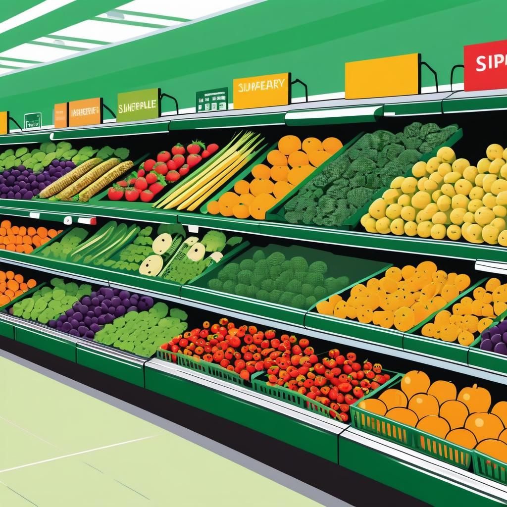 Supermarket Fruit and Vegetable Aisle Vector