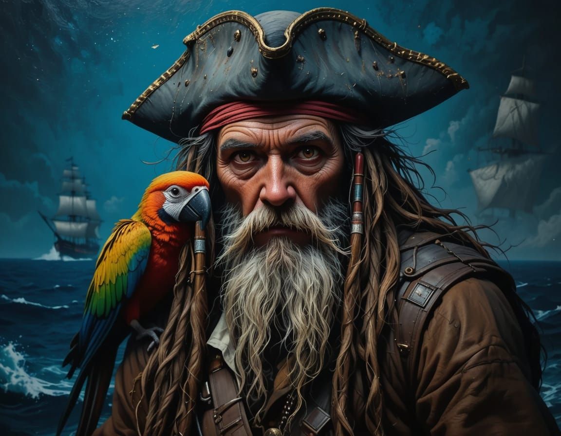 Veteran Pirate with a Parrot: Weathered Warrior of the High ...