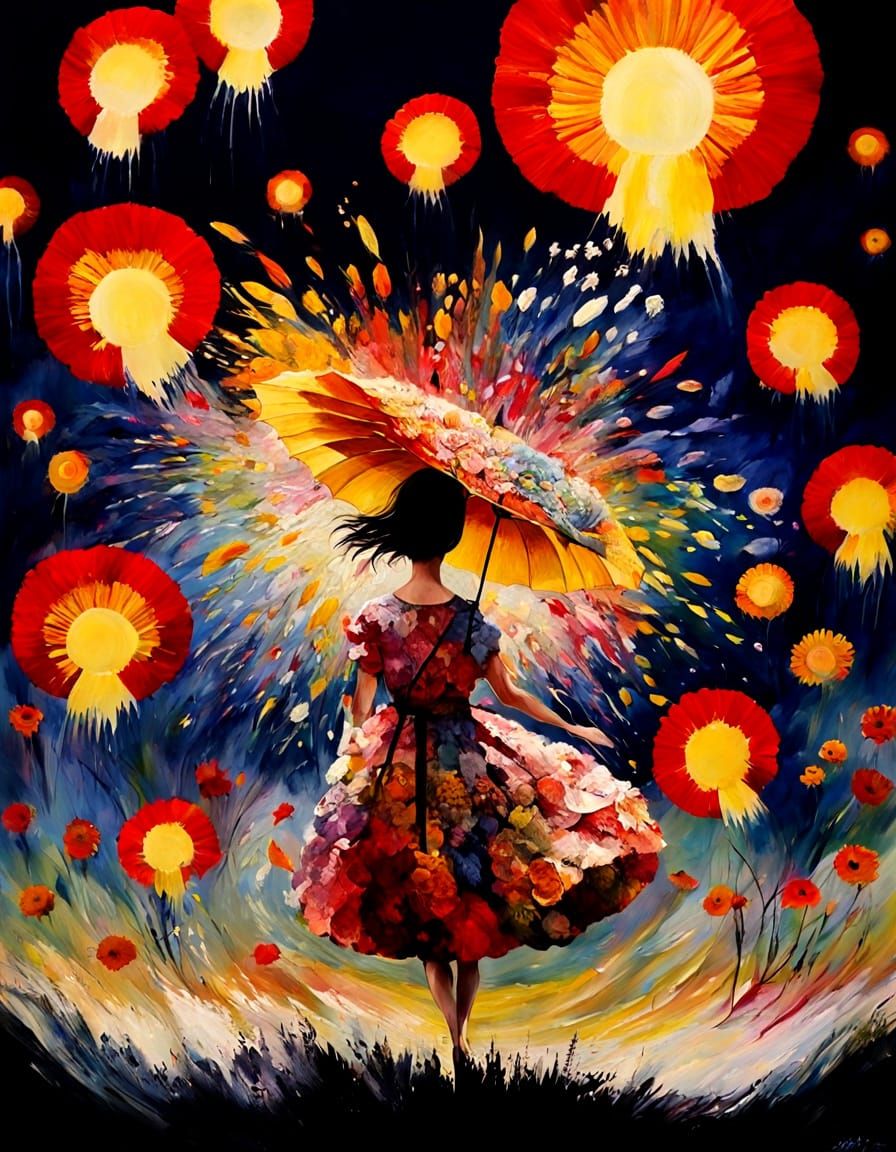 Summer Flowers and Rainbows: Surreal Expressionist Painting