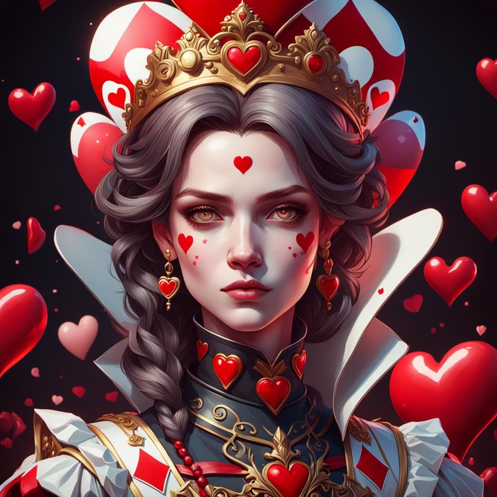Detailed Queen of Hearts Portrait in Art Nouveau Style