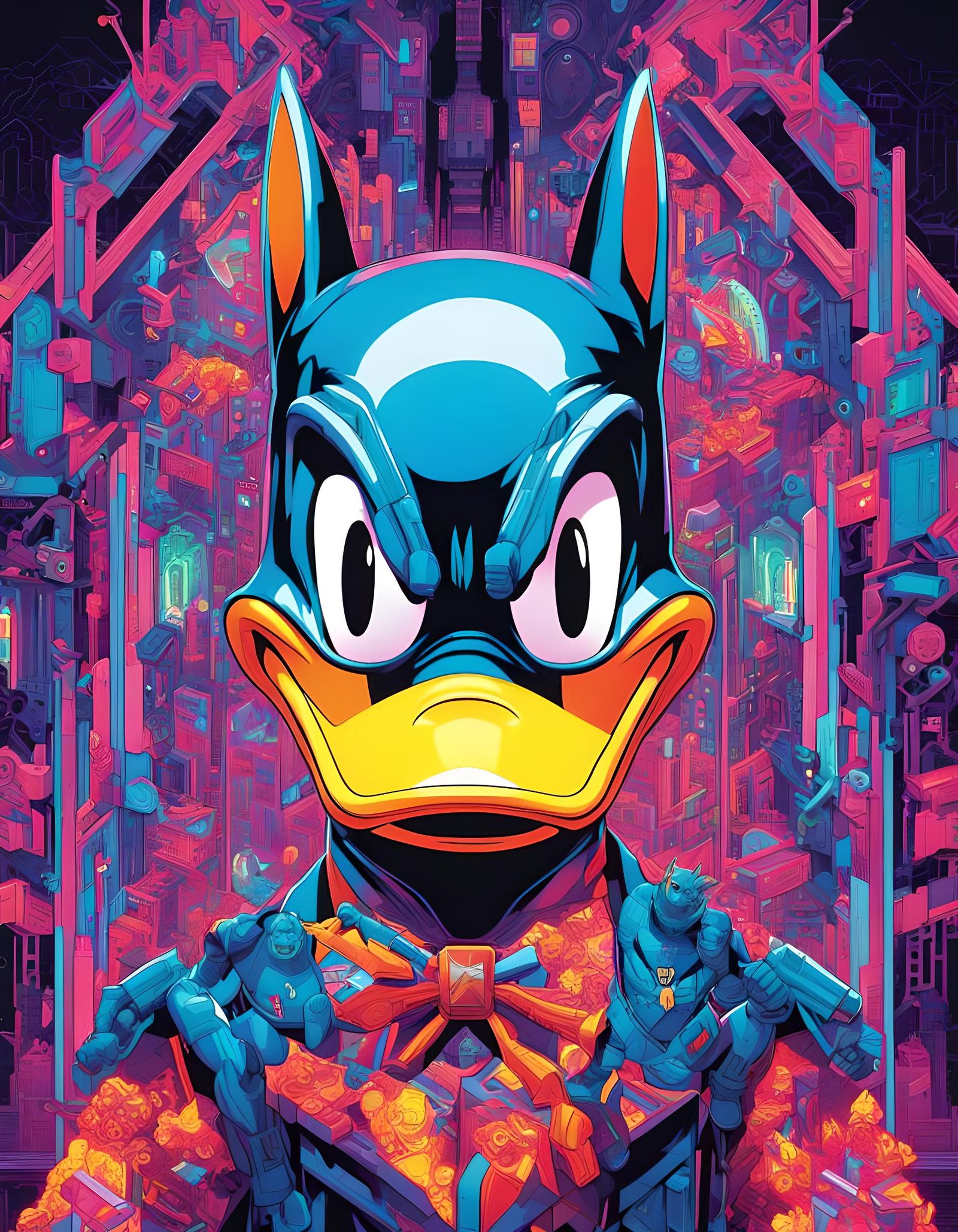 Cyberpunk Batman Duck: Hyperdetailed Abstract Design