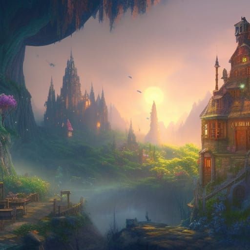Fantastical Fairy Town in Detailed Matte Painting