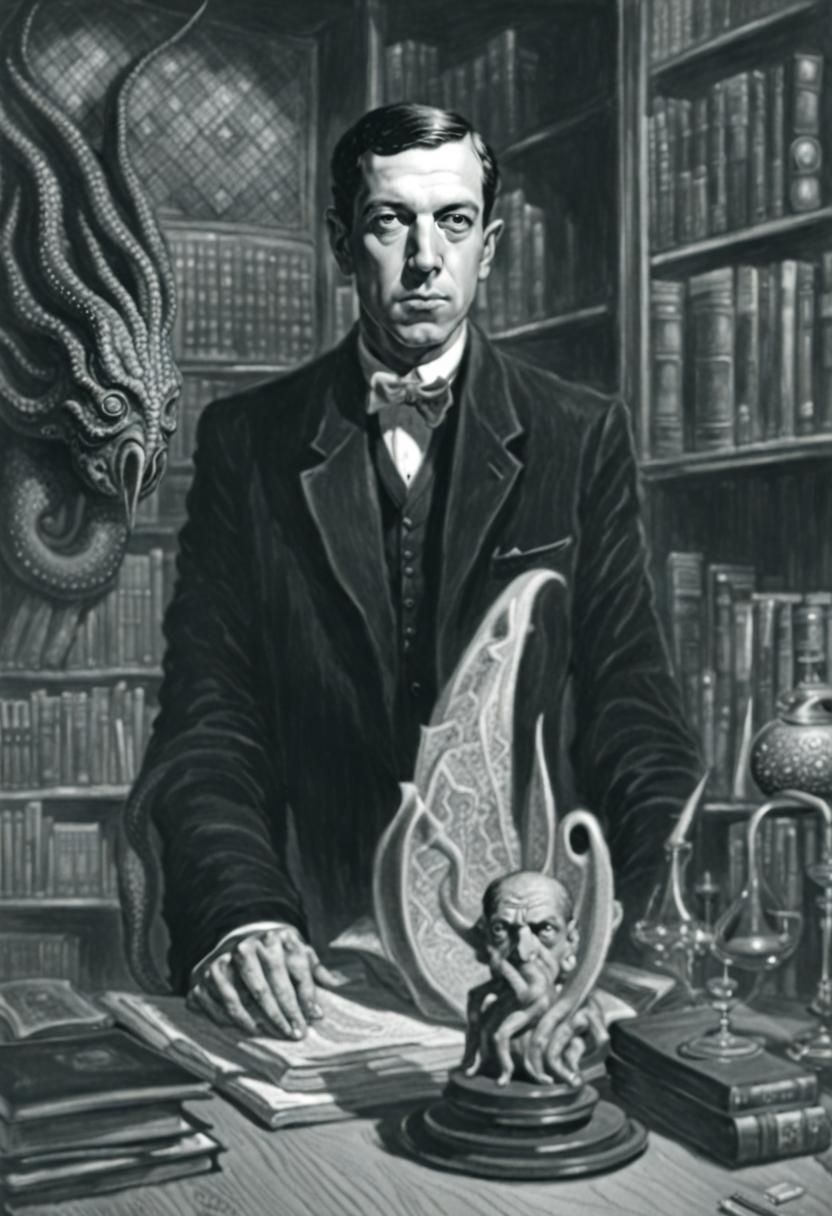 Young H. P. Lovecraft in his study