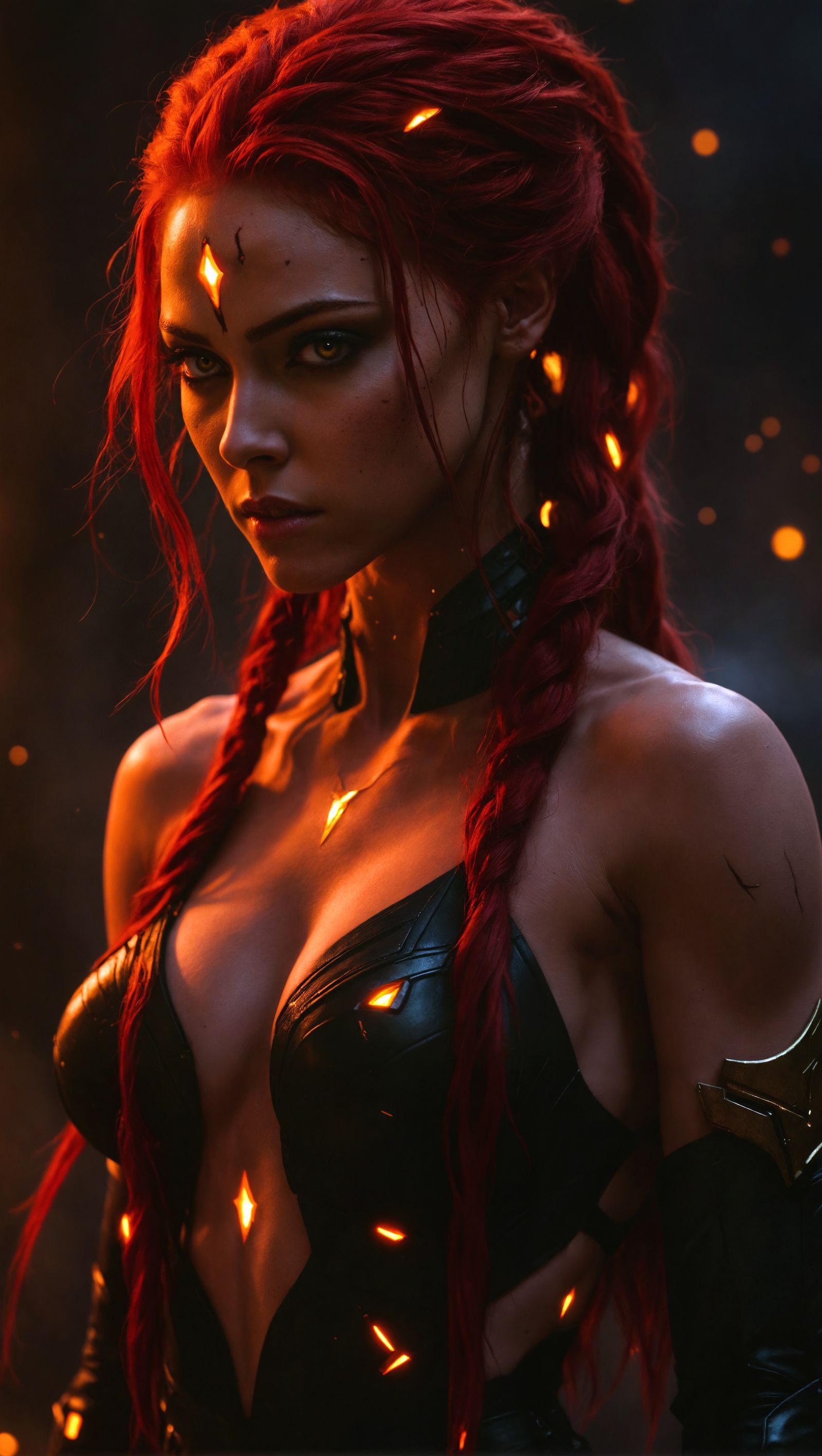 Red-Haired Woman with Yellow Eyes in Hyperrealistic Style