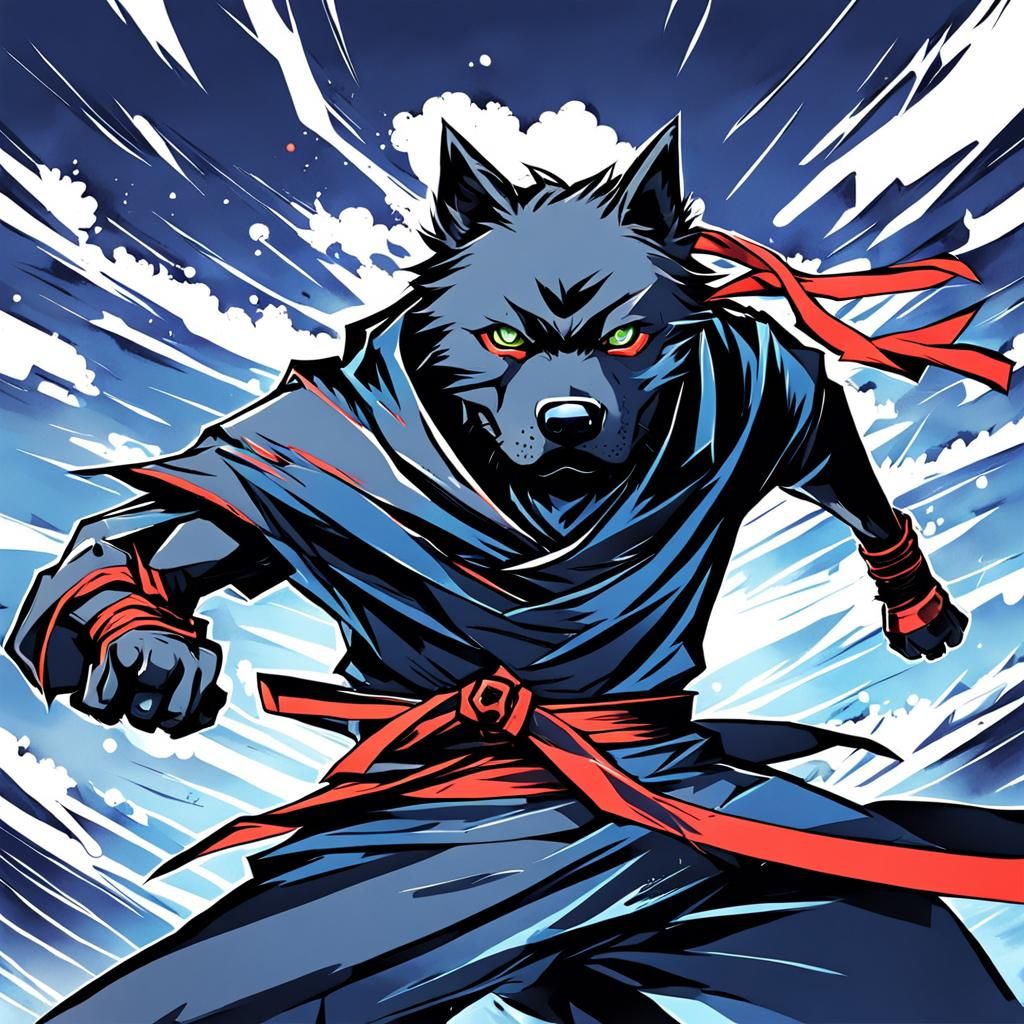 Ninja Dog in Anime Key Visual Style