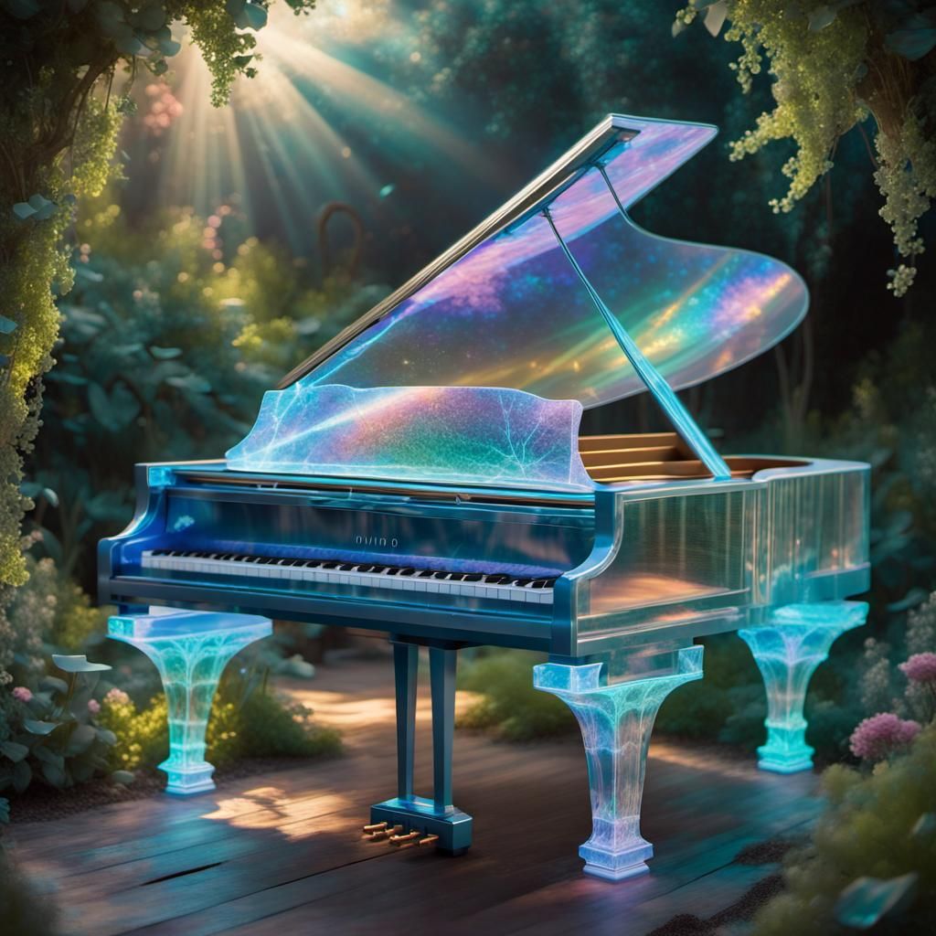 Futuristic Holographic Piano in Pretty Garden
