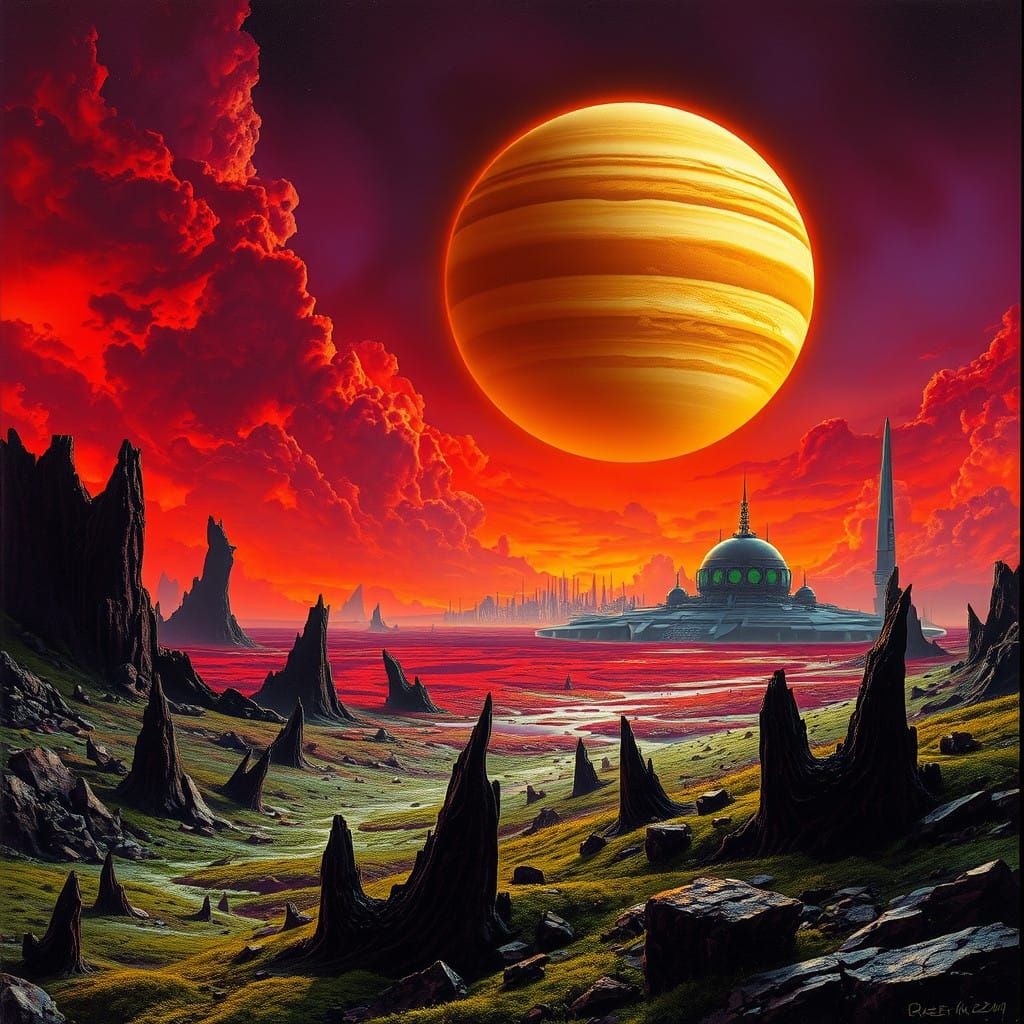 Eerie Titan Landscape in Moody, Dark Futurist Style