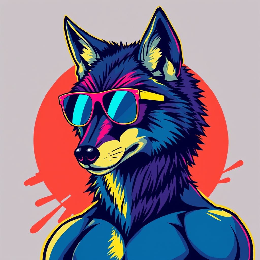 Sleek Wolf in Cool Shades: Pop Art Masterpiece