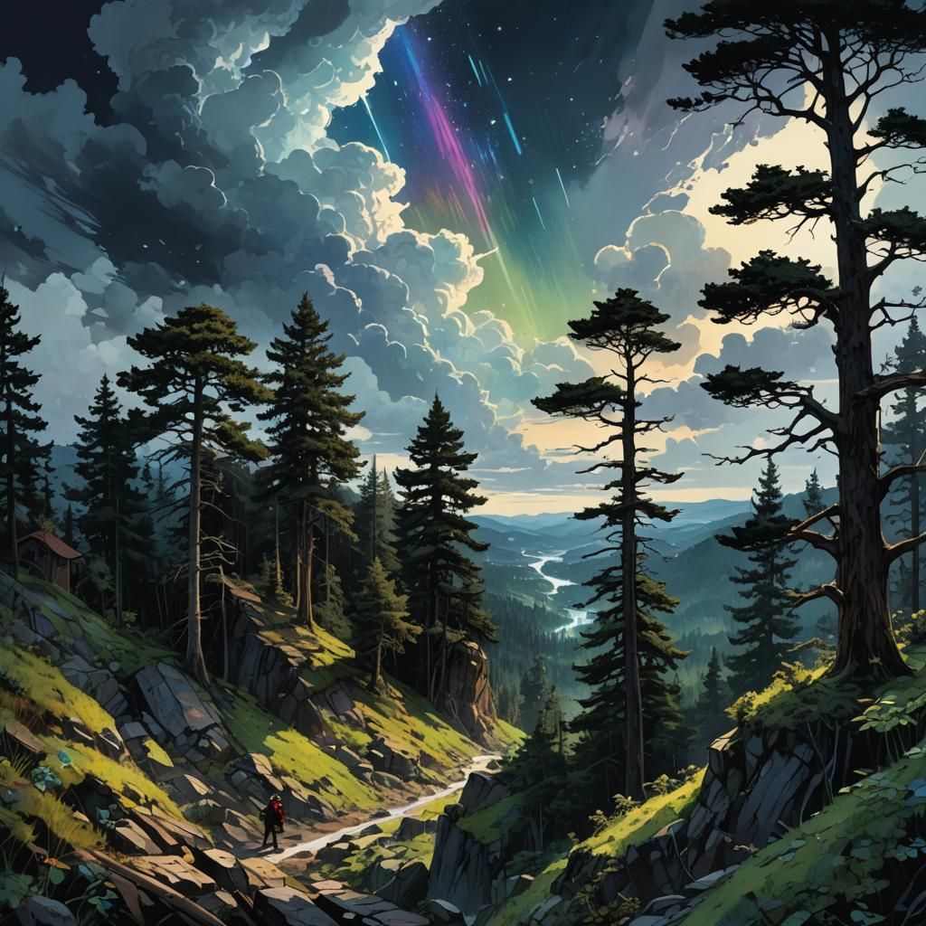 Pixelated Sky with Electrical Phenomena in Digital Art