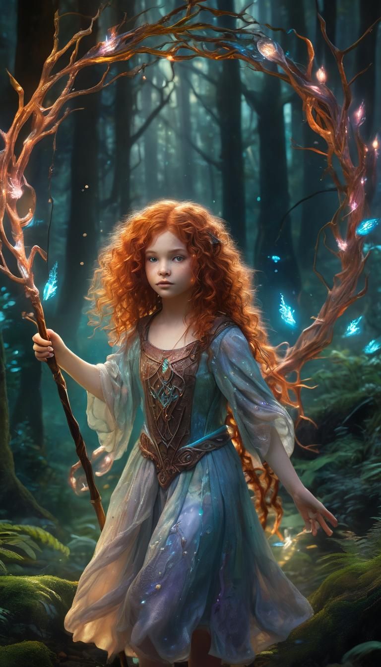 Mystical Forest Portrait: Little Sorceress with Magic