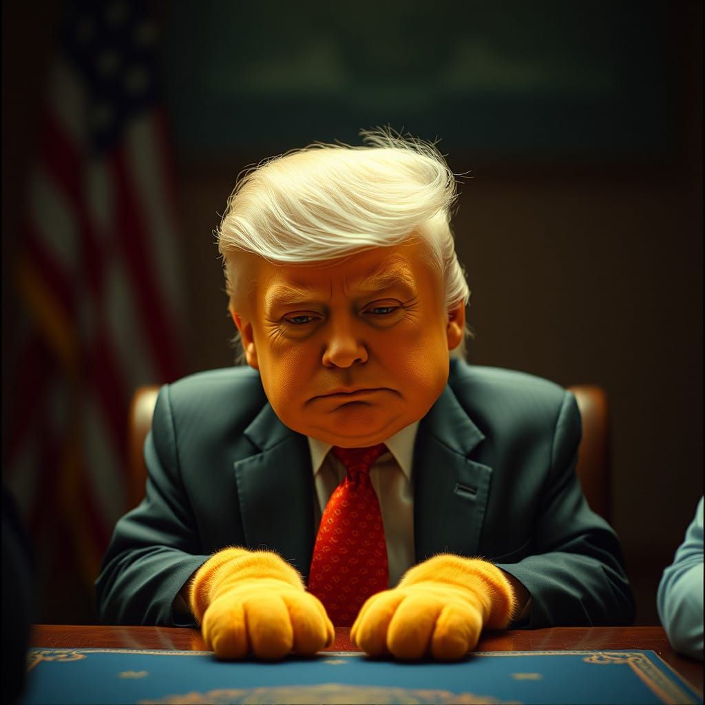 Donald Trump Meets Garfield in Cinematic Film Still