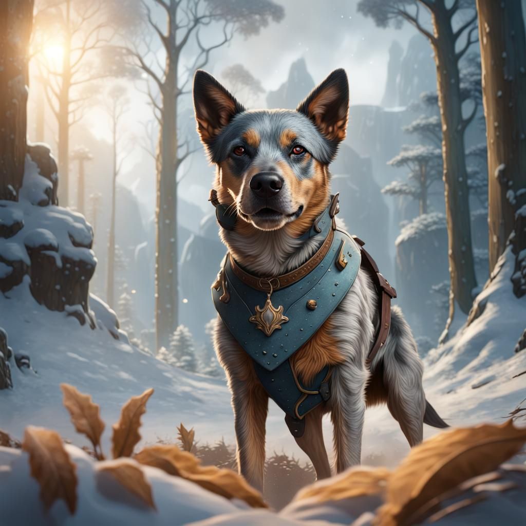 Australian Cattle Dog in Narnia: Detailed Matte Painting