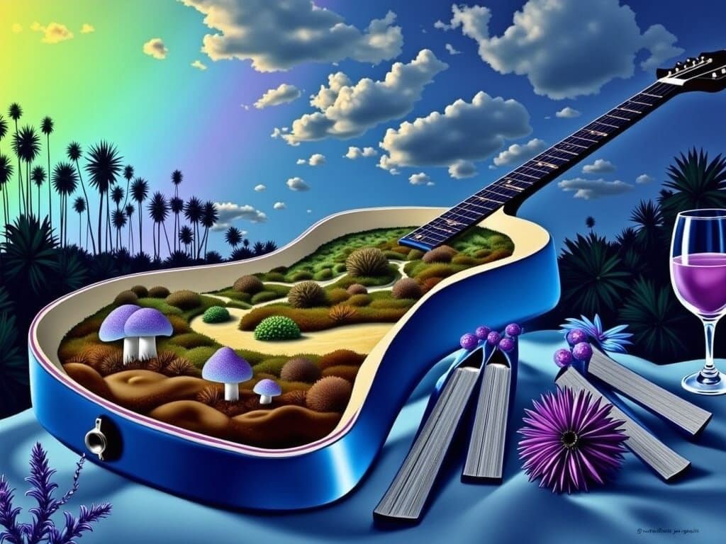 Photorealistic Guitar with Desert Landscape Inside