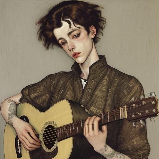 Dog Plays Guitar, Intricate Illustration