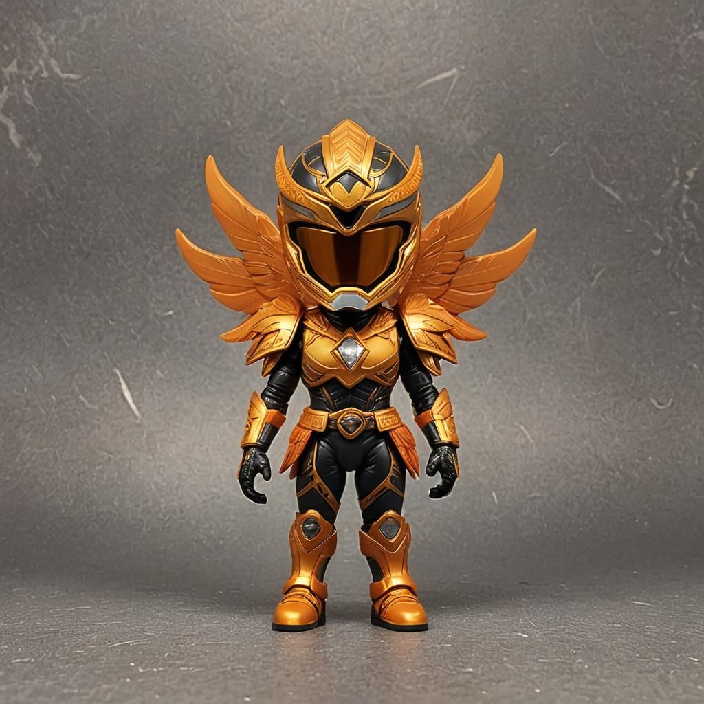 the orange eagle quartz Power ranger A regal, winged figure with a radiant orange quartz crystal at the heart of her che...