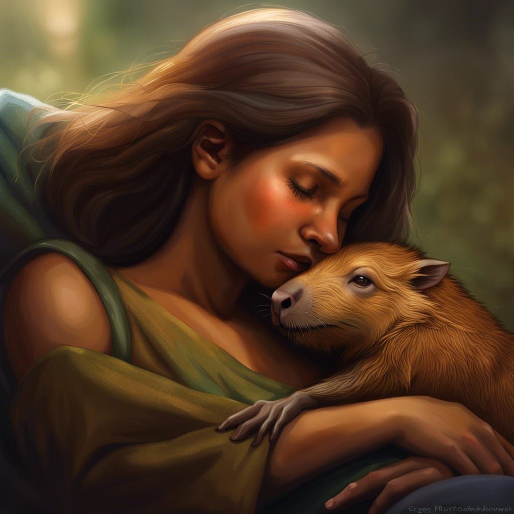 Baby coconut doggy sleeping on a girls lap