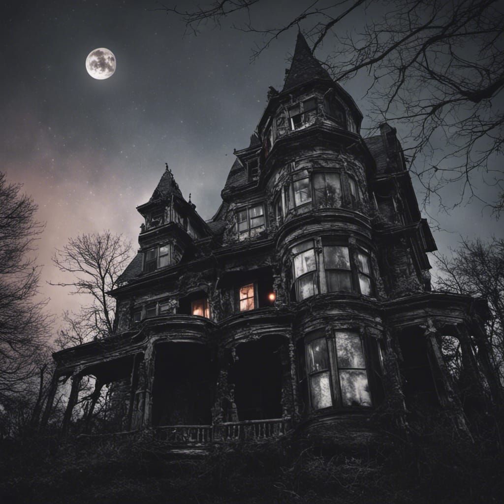 Haunting Gothic Mansion Under a Full Moon