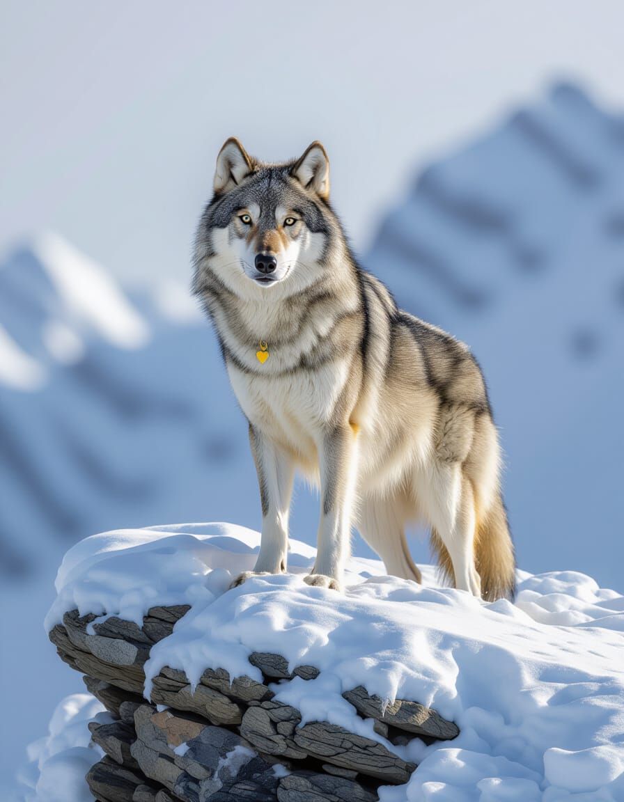 Majestic Shadow Wolf in Snowy Mountain Storm Oil Painting