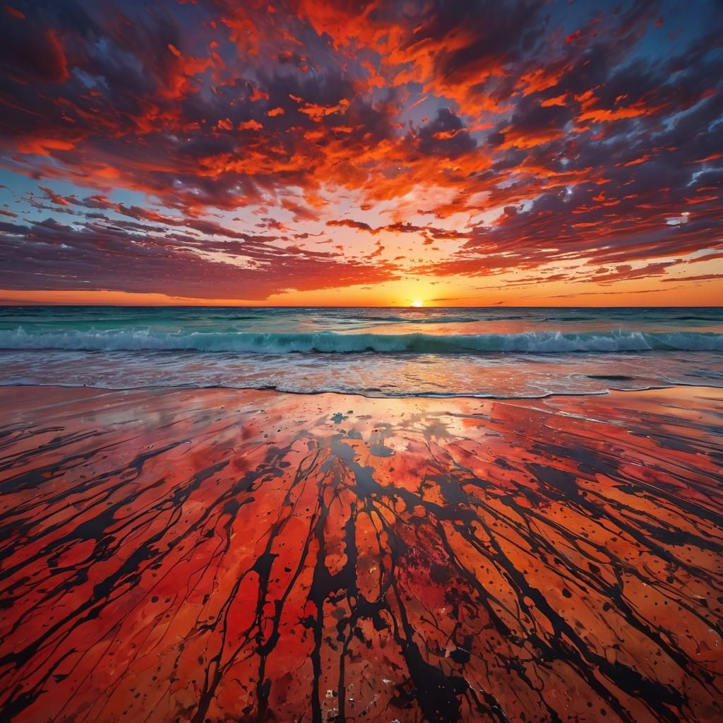 Ningaloo Coast Sunset in Abstract Expressionist Style