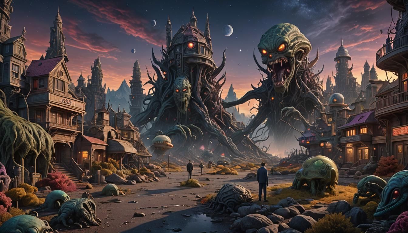 Alien Monsters in a Multicolored Twilight Zone