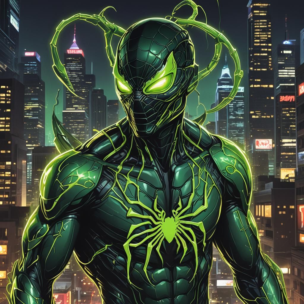 Green Symbiote Superhero in Comic Book Illustration