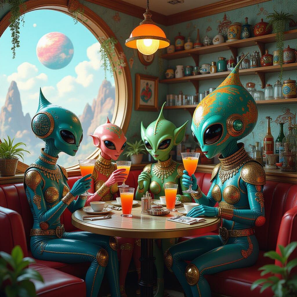 Cosmic Cafe for Alien Beings in Maximalist Style