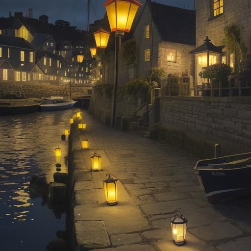 Mousehole View of Lantern-Lit Harbour Scene