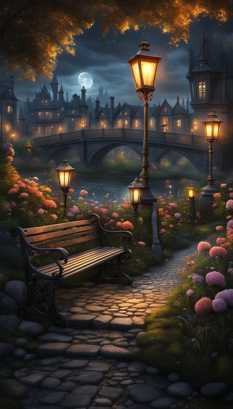 Eerie Gothic Garden Overlooking Haunted City, 8K