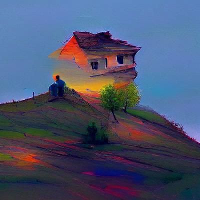 Photorealistic Oil Painting: Old House on a Hill