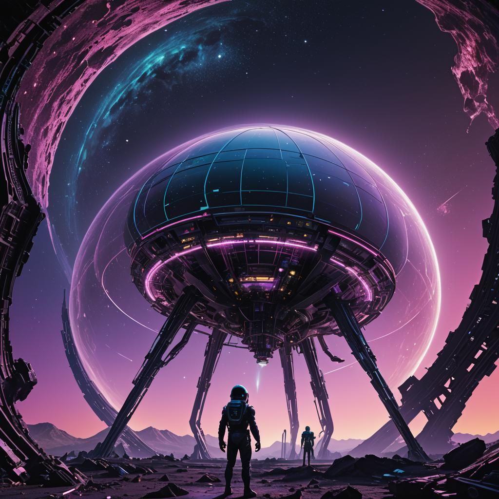 Alien Gazing at Earth from Moon Satellite