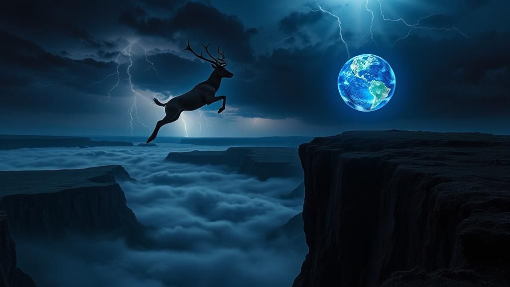 Ibex Leap over Savanna Ravine in Escher Style