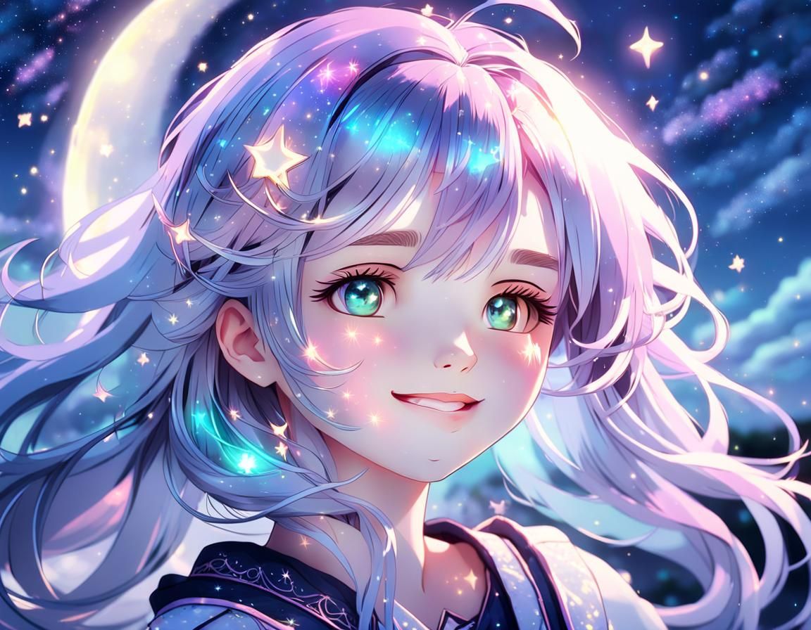 Surreal Anime Portrait of Moonlit Girl