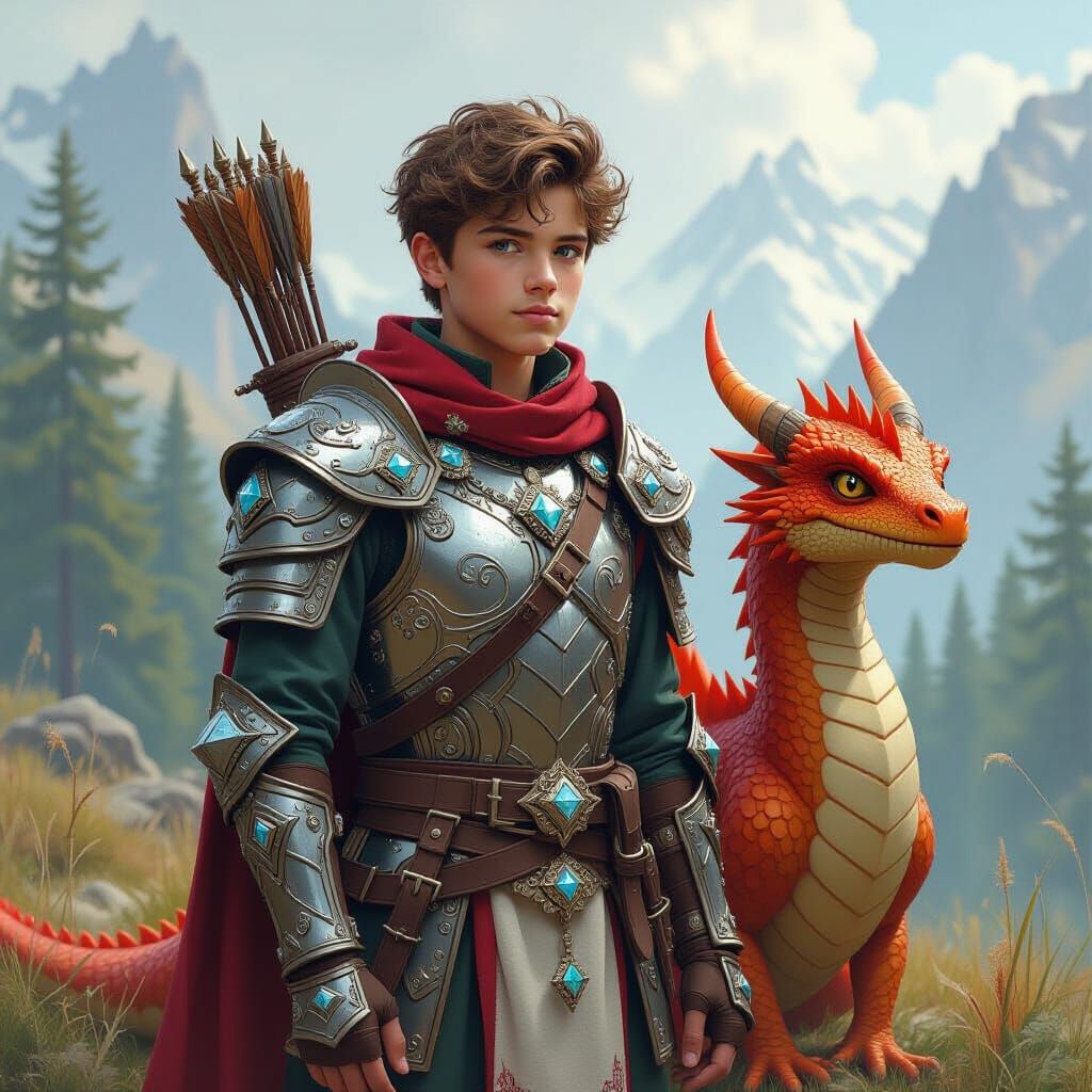 Boy and Dragon in Wilderness, Fantasy Art