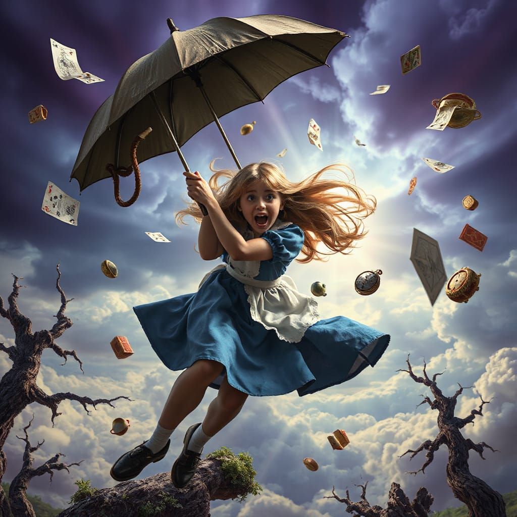 Alice Soars Through Whimsical Wonderland Storm