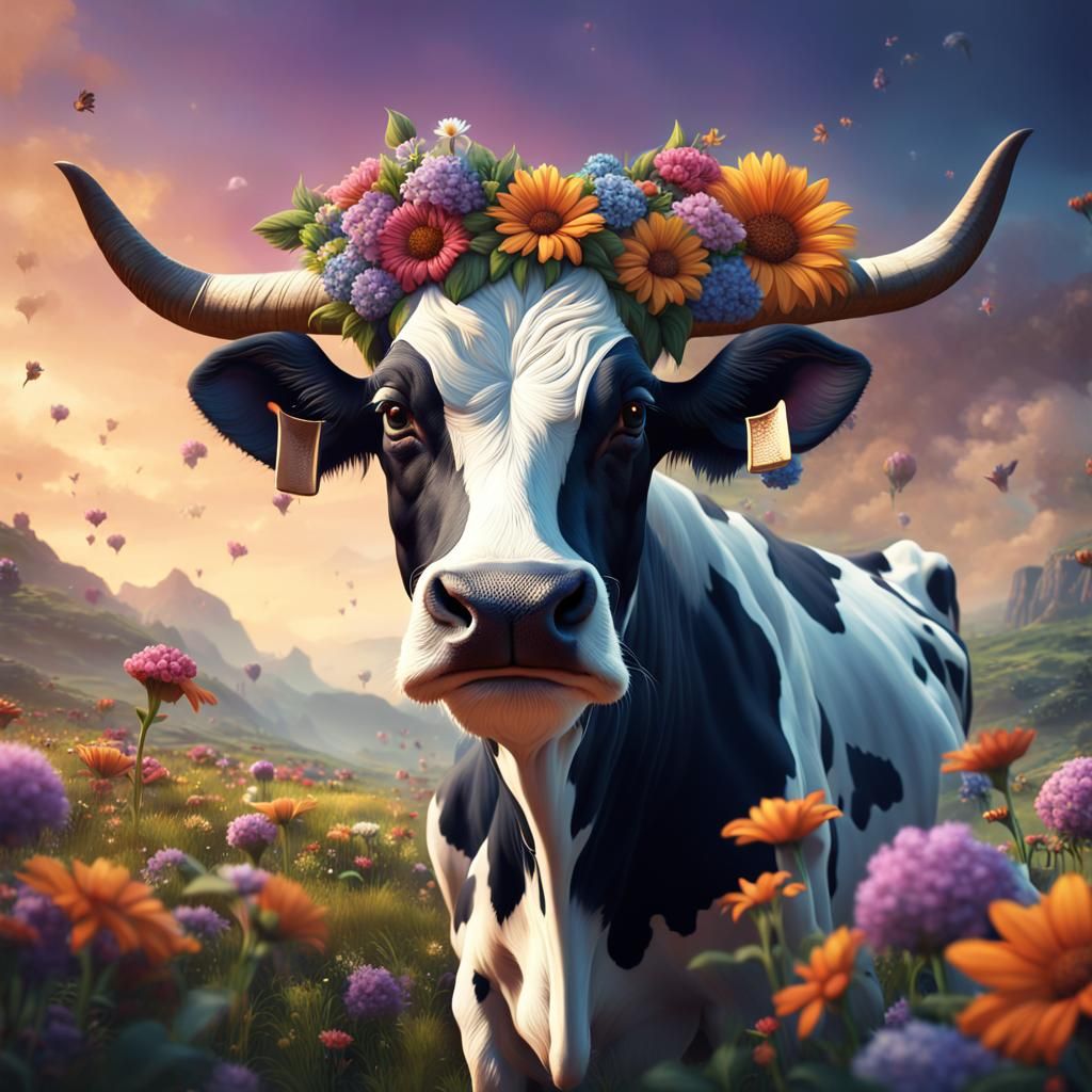 Cow with Floral Crown: Fantasy Concept Art