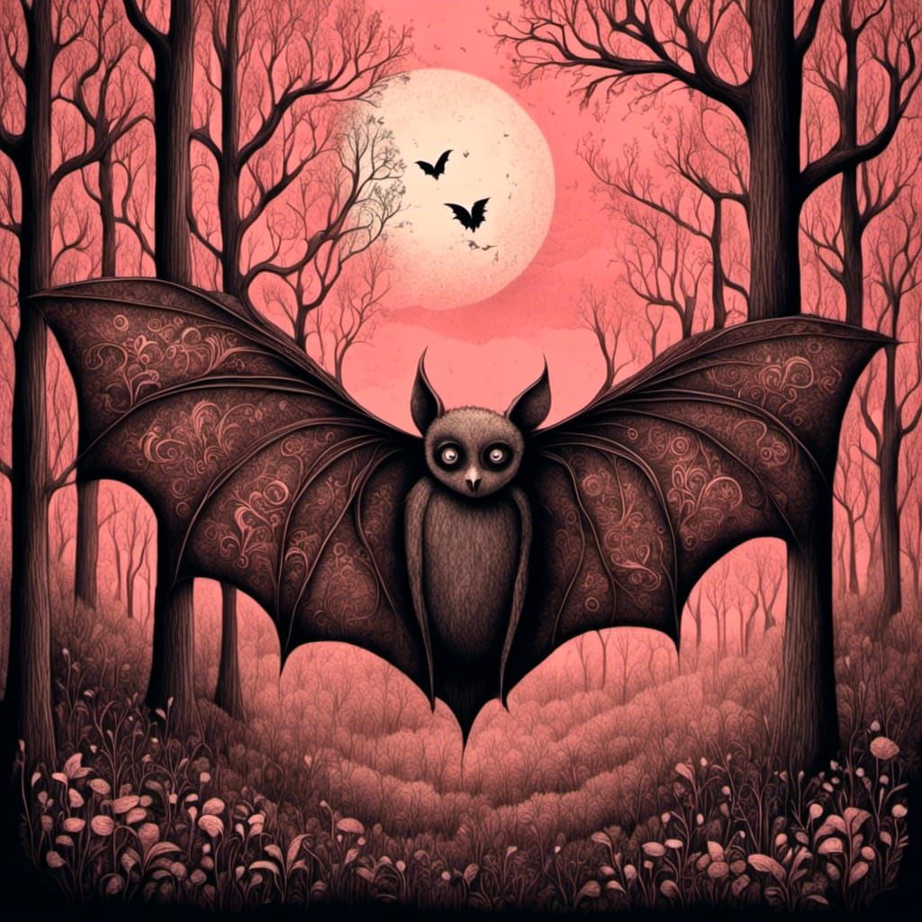 Mystical Bat in Weirdcore Dark Fantasy Art