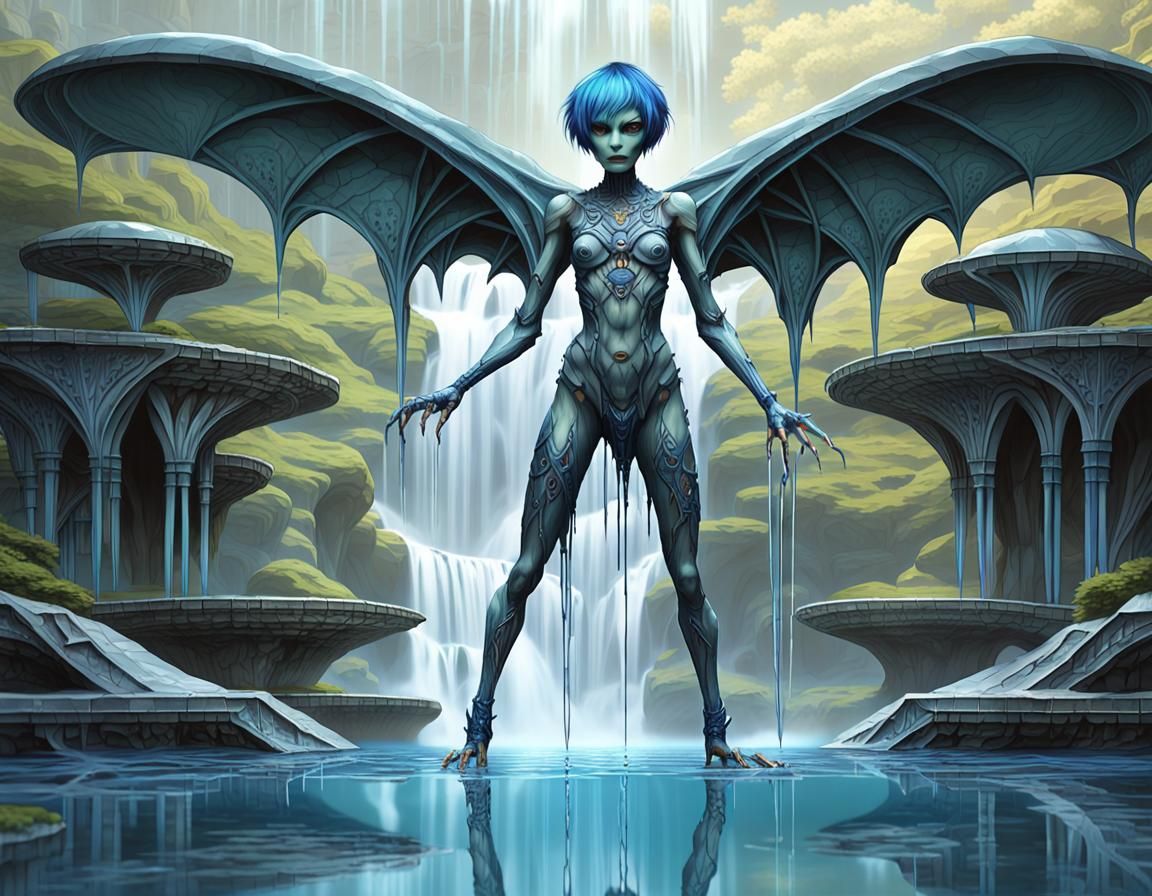 Gothic Alien Woman near Impossible UFO