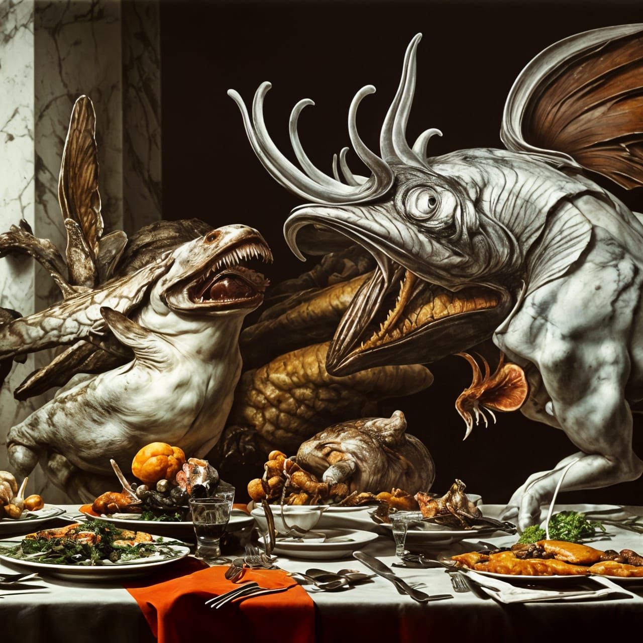 Fresh Dinner Painting in Hyperreal Style