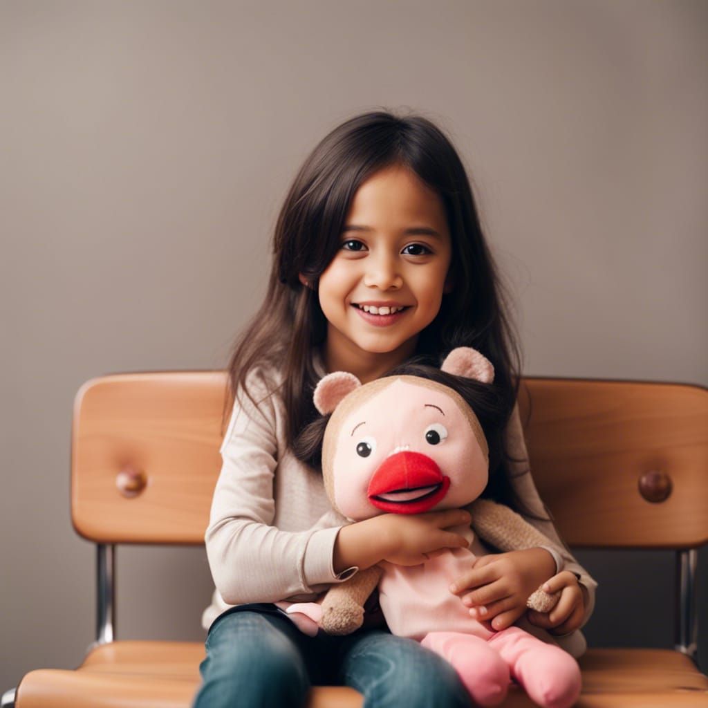 Smiling Girl with Puppet on Lap