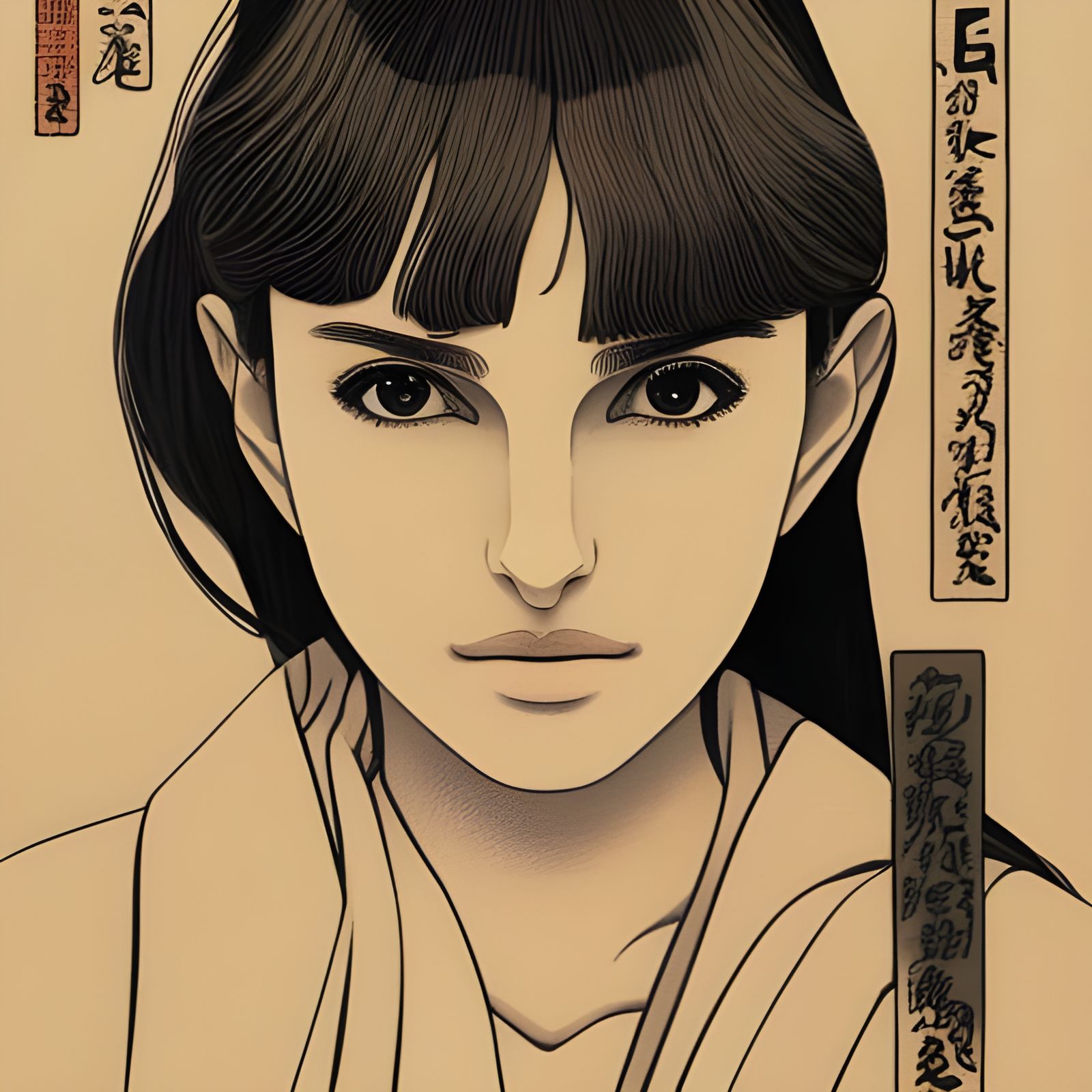 Anime-Inspired Woodblock Print of a Woman