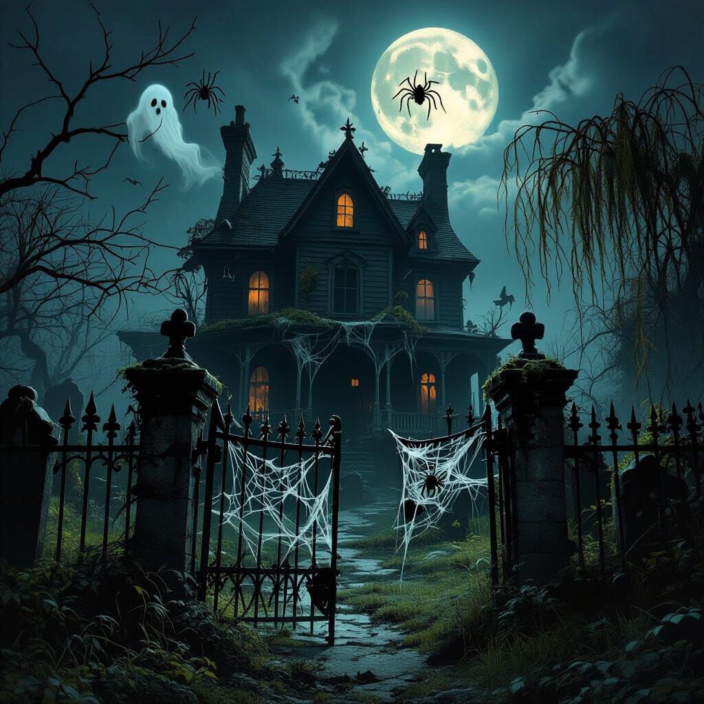 Eerie Haunted House Under the Full Moon