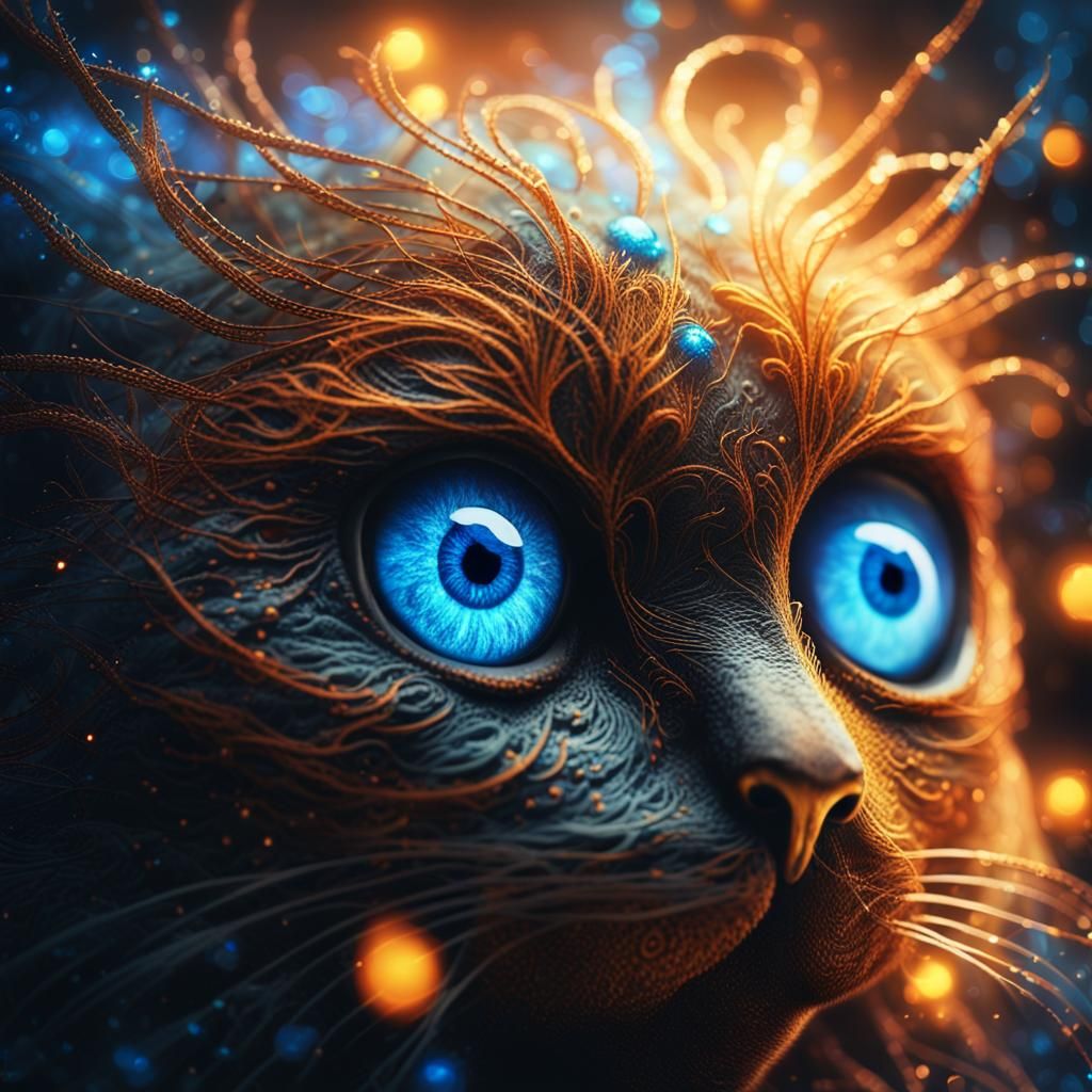 Glowing Iridescent Eyes in Mystical Environment