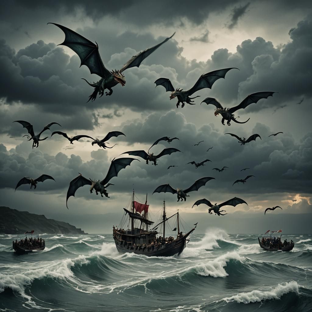 Epic Dragon Riders Over Stormy Sea: Cinematic Still
