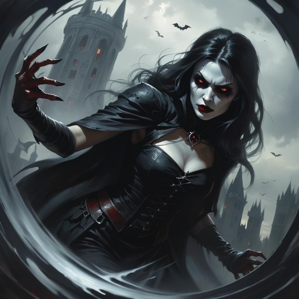 Sinister Dark Vampire Woman in Black Whirl