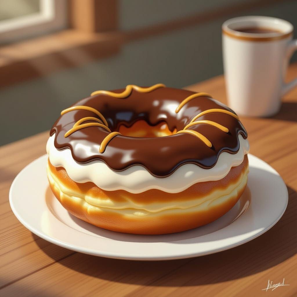 Bavarian Cream Donut in Comic Hyper-Realistic Style