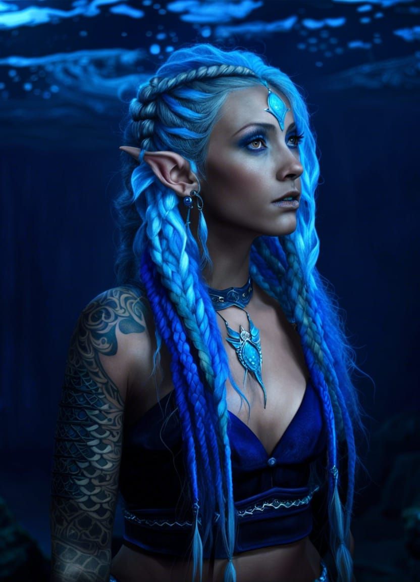 Fantasy Sea Elf Portrait with Tattoos