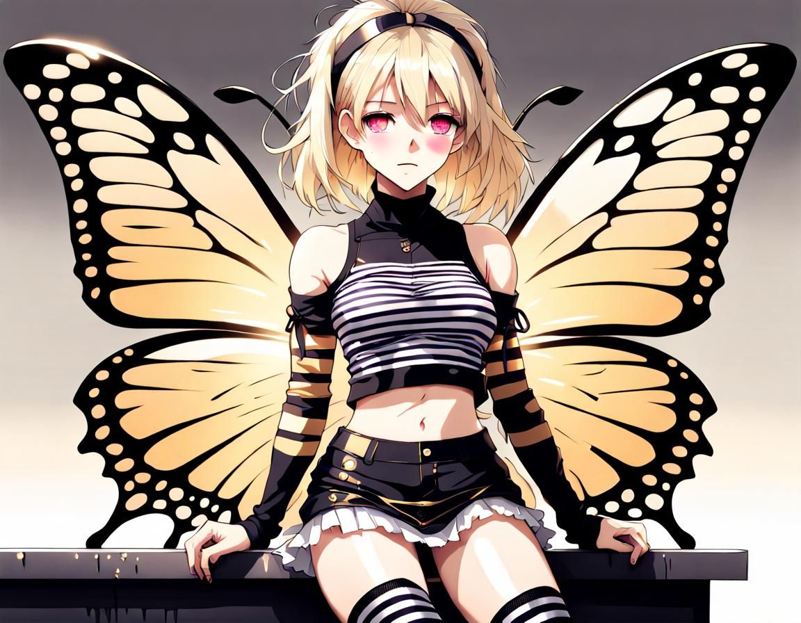 Anime Art: Butterfly Hybrid in Black and Gold